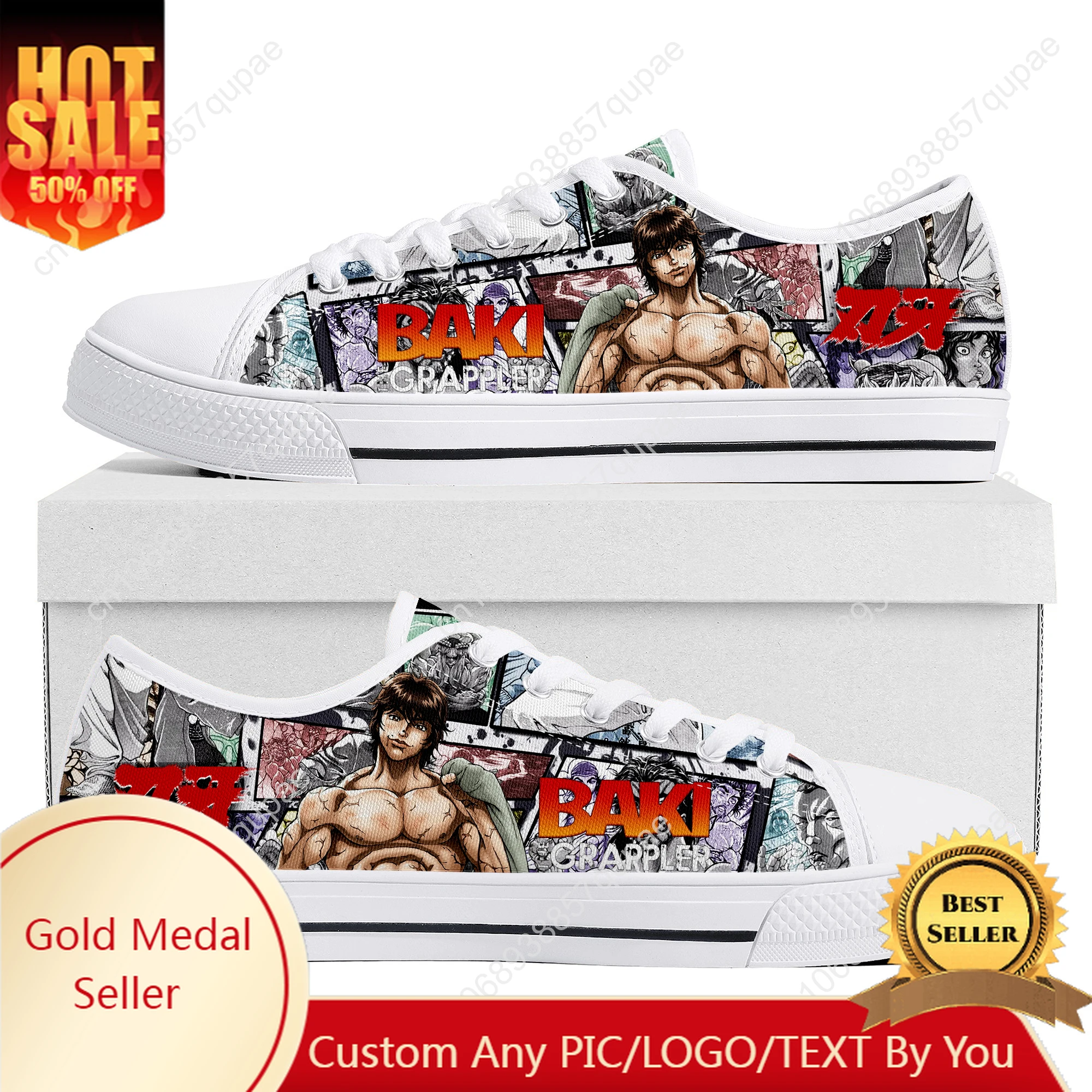 

Baki The Grappler Hanma Baki Low Top Sneaker Men Women Teenager Canvas Sneaker Casual Custom Made Shoes Customize DIY Shoe