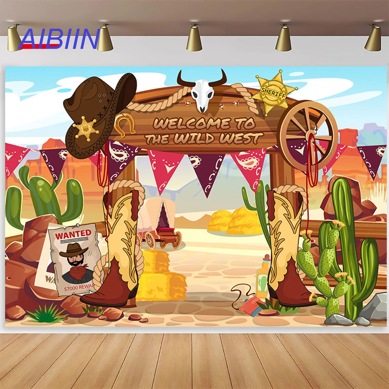 

Western Cowboy Party Backdrop Welcome to The Wild West Photography Background Cactus Boy Cake Smash Portrait Birthday Decoration