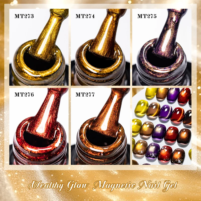 7ml Wealthy Glow Magnetic Cat Eye Gel Polish Glitter Gold Holographic Magnetic Summer Nail Polish Soak Off UV Transparence Gel