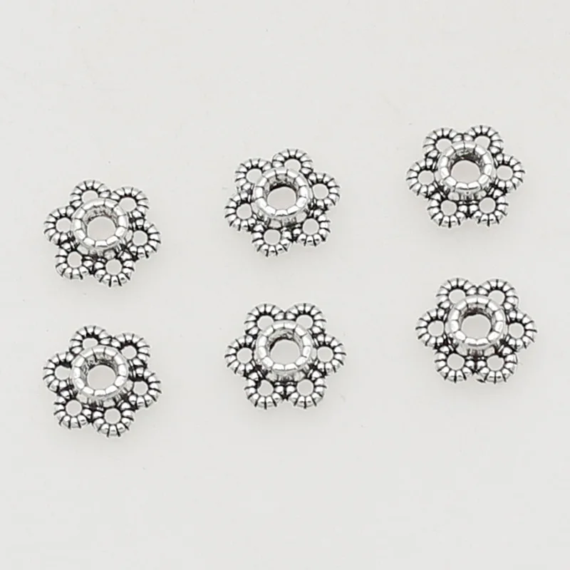 100pcs/lot 6mm Antique Carfts Hollow Flower Bead Caps Manual Earrings Bracelets Beading End Cap Trays DIY Jewelry Findings