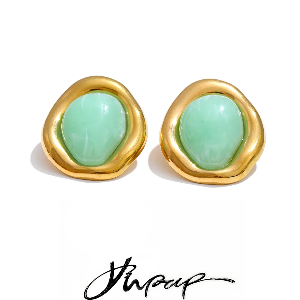 Yhpup New Arrivals Multi Color Joyful Candy Resin Stud Earrings Stainless Steel Summer Popular Gold Color Jewelry Gift