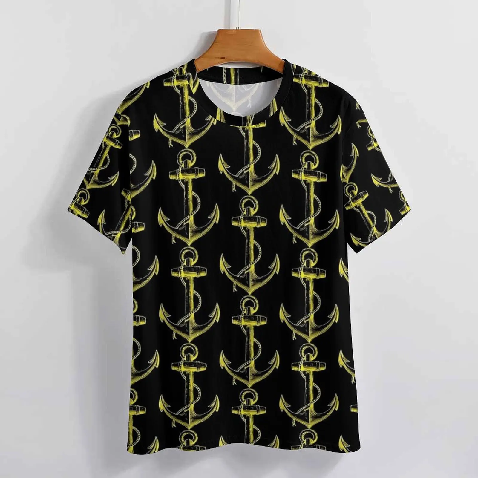 تي شيرت أصفر مرساة للرجال تصميم س الرقبة تي شيرت الصيف Harajuku ملابس قصيرة الأكمام الكلاسيكية المتضخم تي شيرت هدية