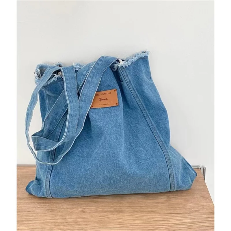 Bolsa jeans vaqueiro feminina, bolsa de ombro retrô de grande capacidade, bolsas de lazer, bolsas de compras, livro universitário