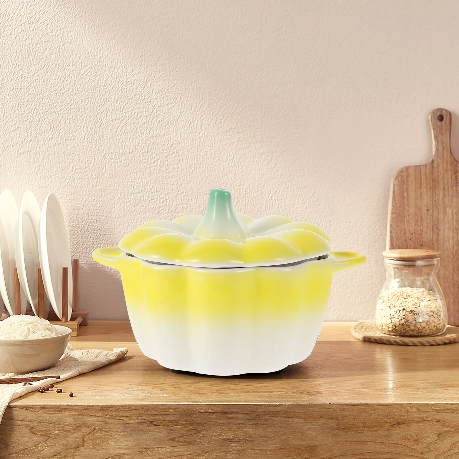 

1Pcs Pumpkin Shaped Ceramic Dessert Bowl Yellow Fine Craftsmanship Soup Fruit Serving Bowl Home Use Ceramic Tableware