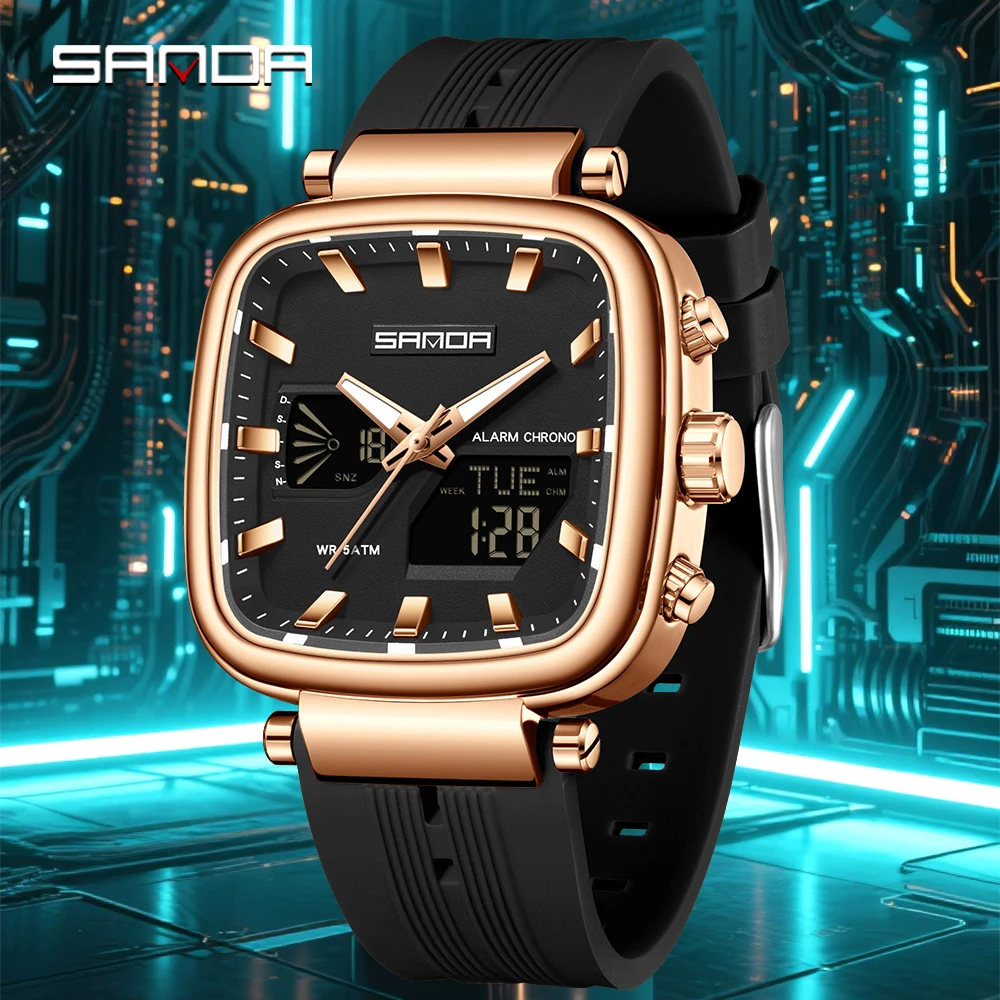 

SANDA 6282 Студенческие электронные часы для отдыха, спортивные водонепроницаемые ночники с двойным дисплеем, студенческие электронные часы, будильник