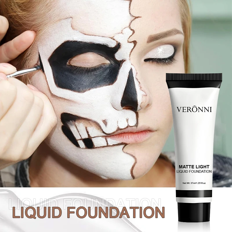 White Liquid Foundation Makeup,Waterproof Full Coverage White Foundation for Zombie Clown Cosplay Makeup Face Paint Halloween