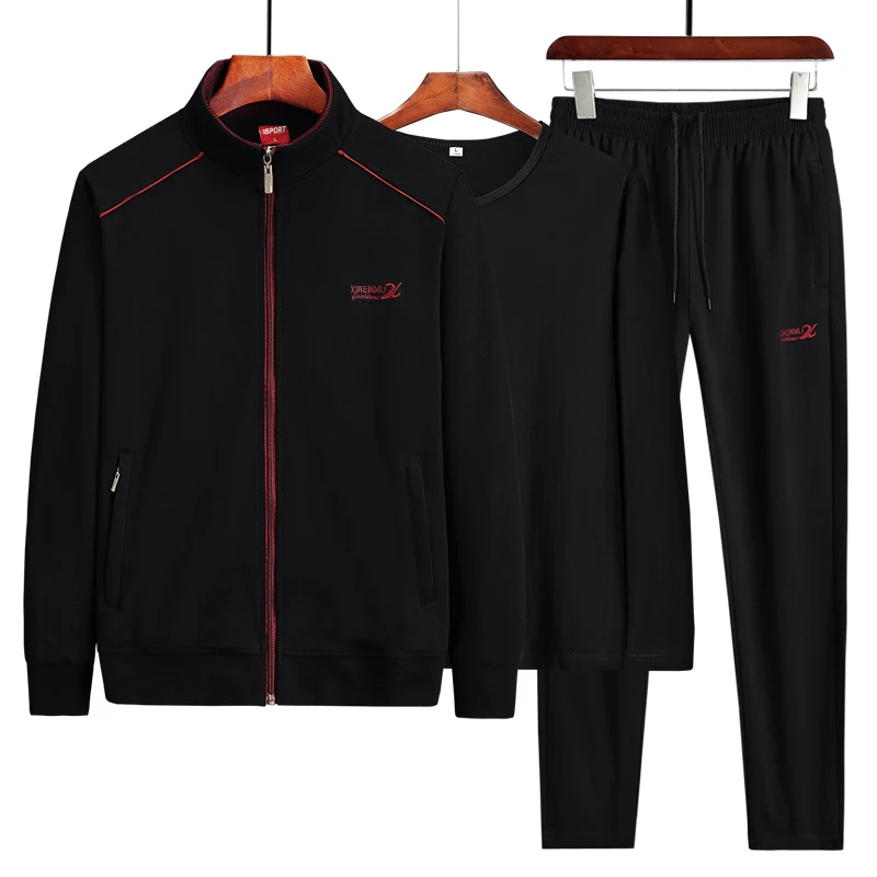 Outdoor Sports Running Windproof Breathable Plush Thick Three Piece Set Autumn Winter Round Neck T-shirt Long Pants Jacket Set