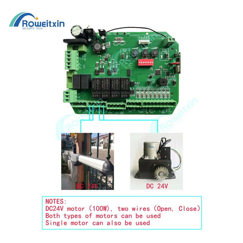 Swing/sliding DC24V gate control circuit board connect with dual motor  speed regulation and Automatic door closing