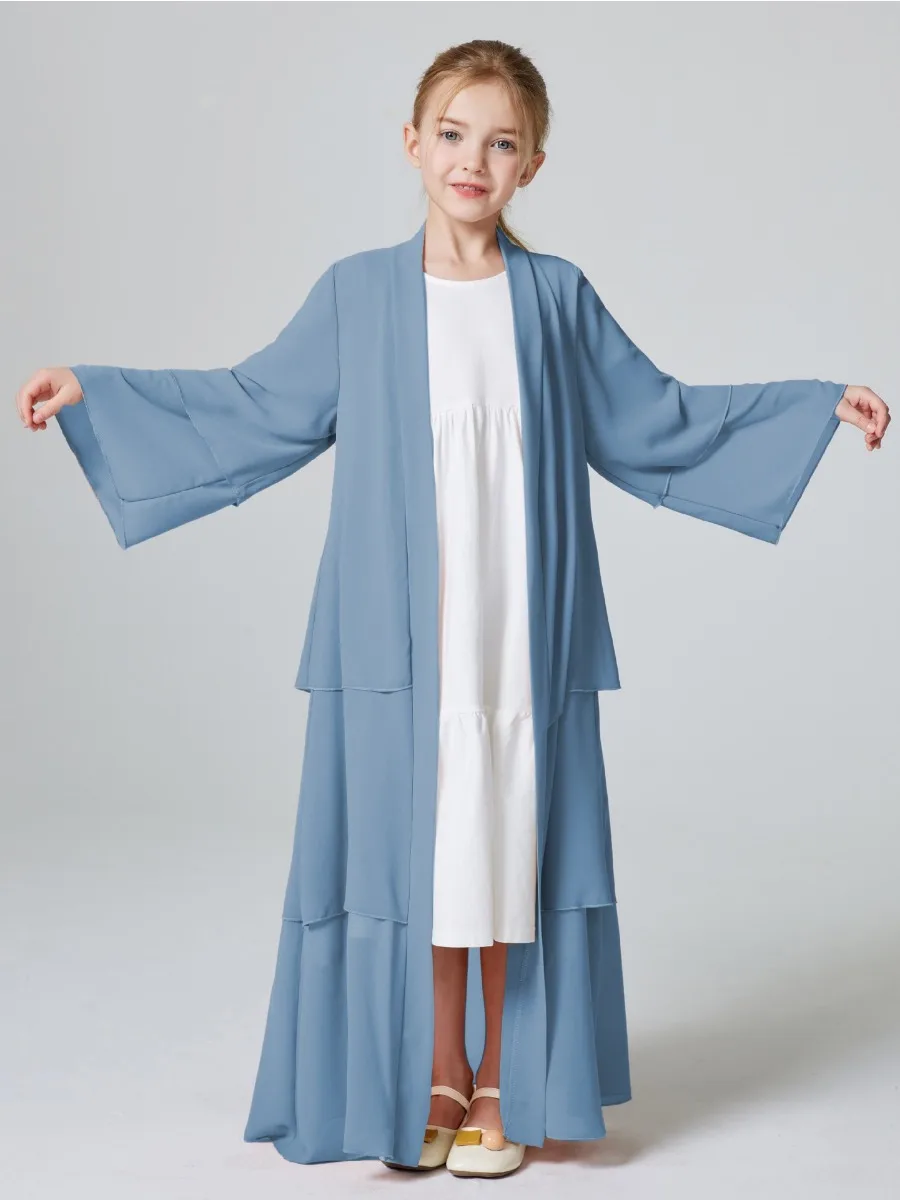 Eid Muslim Girls Abaya for Kid Dress Chiffon Abayas Arab Dubai Cardigan Jalabiya Party Dresses Kaftan Vestido Long Robe Jalabiya