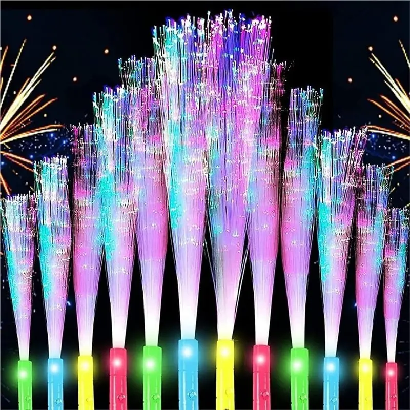 DTA4-24PCS Glow Fiber Optic Sticks LED Light Wand Set-Glittering Party Color-Changing Shining LED Fiber Optic Wand