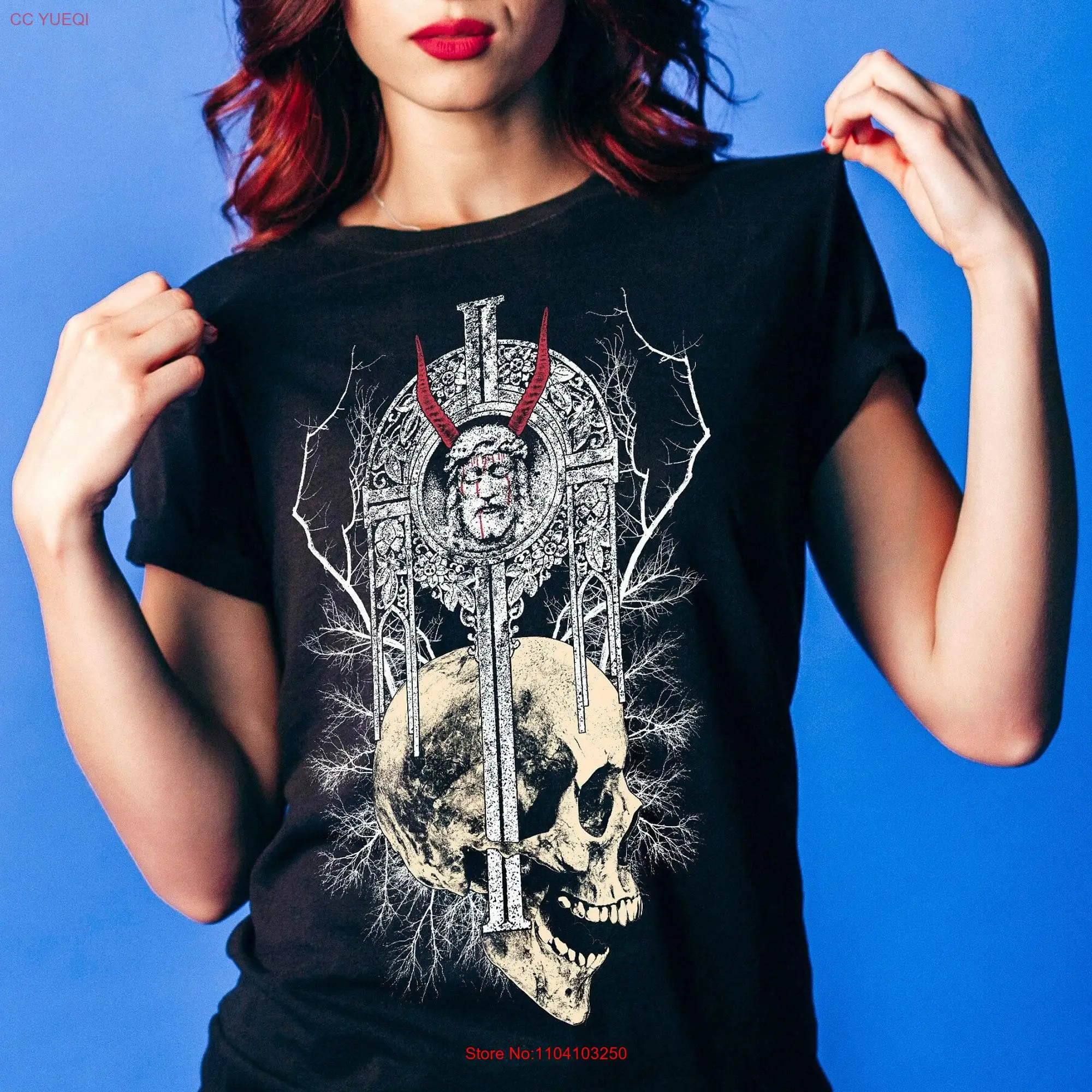 Witchy Skull Satanic Jesus T Shirt Gothic Skeleton Alternative Clothes Dark Art Horror s Memento Mori