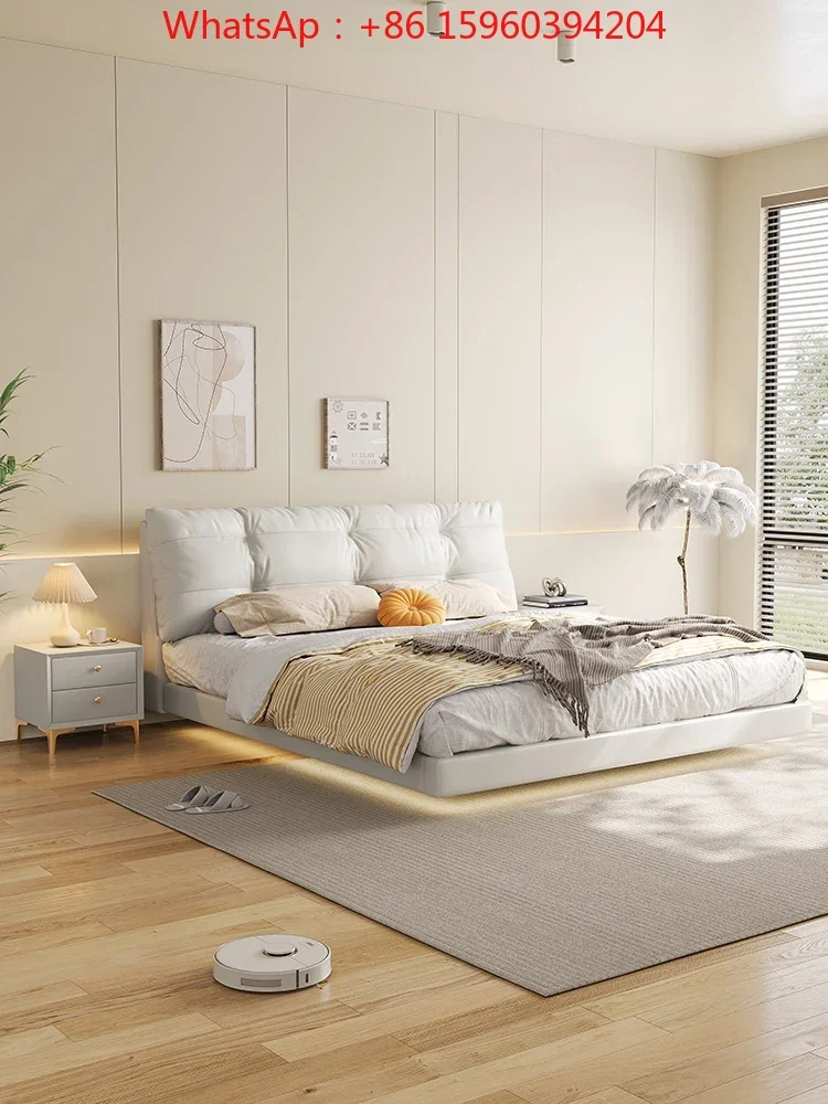 

bed Cream wind suspension leather soft bag technology cloth art modern simple small Italian light luxury real leather