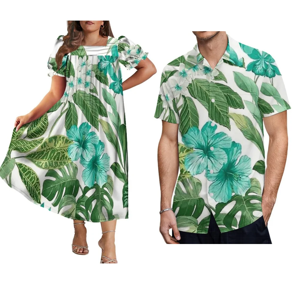 فستان نسائي بطبعات زهور أطقم زوجين حمراء مومو قمصان رجالية بولينيزية هاواي أزياء عرقية لجزيرة ميكرونسي #3