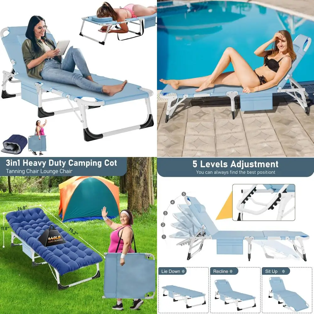 

Adjustable 5-Position Outdoor Folding Chaise Lounge Chair with Built-In Mattress and Face Hole for Patio Relaxation