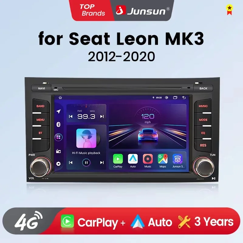 Autoradio Junsun 7 pouces pour Seat Leon MK3 5F 2012 2013 2014 - 2020 CarPlay sans fil Android Auto FM RDS DSP GPS Multimédia