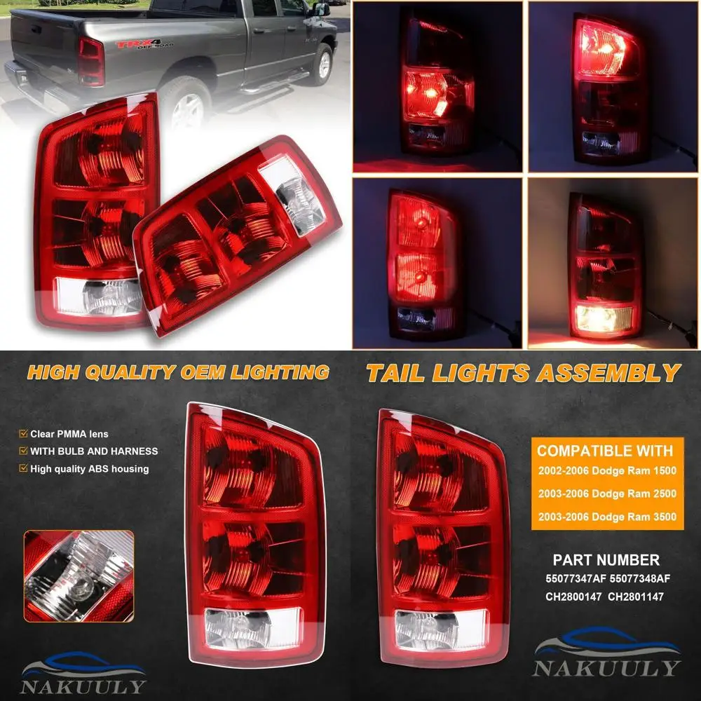 

2002-2006 Dodge Ram 1500/3500 Halogen Tail Lights for Driver & Passenger Side with Bulbs & Harness
