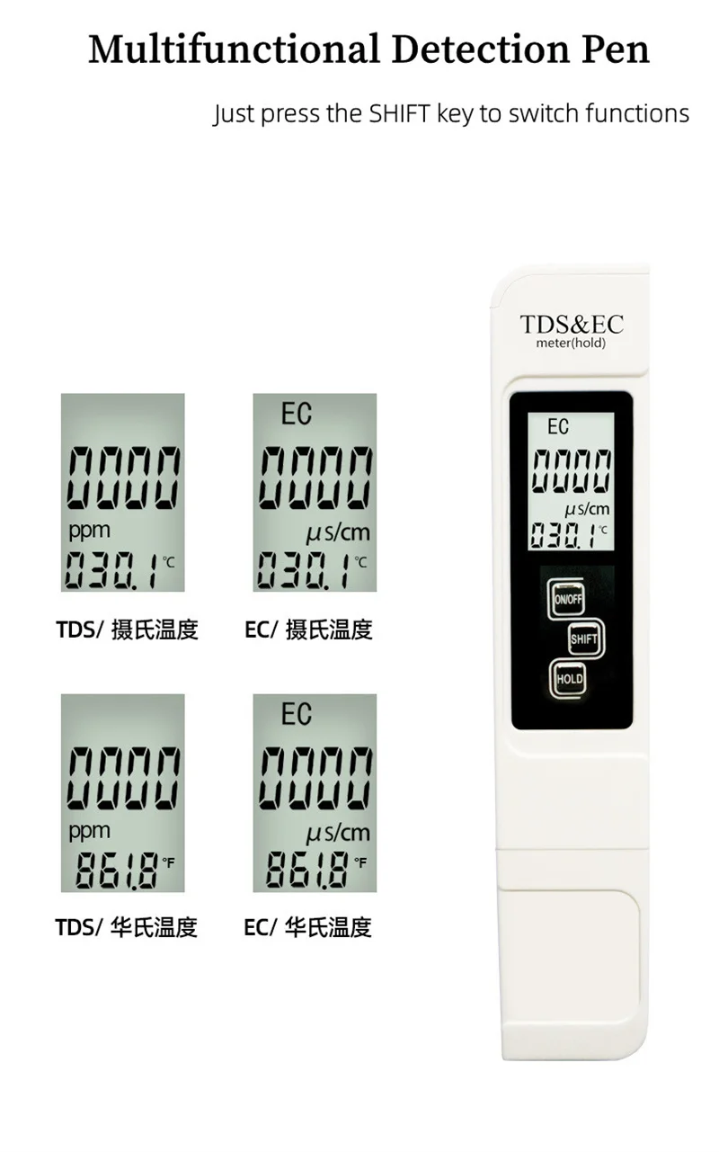 Professioneller 3-in-1 Tester Wassermessgerät TDS EC Temperaturmessgerät Digitaler LCD-Wassertester Stift Reinheitsfilter Wasserqualität – Detail 9