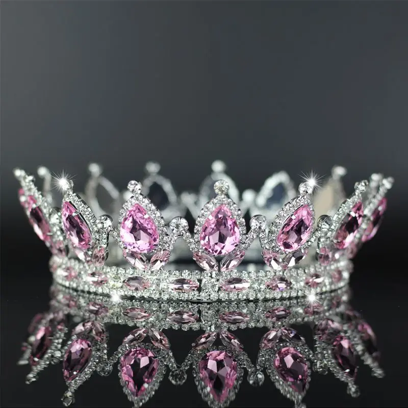 

YIZILI big crown Pink green silver Pageant Beauty Contest Tall Queen King Bride Tiara For Women Headdress Prom Bridal C080