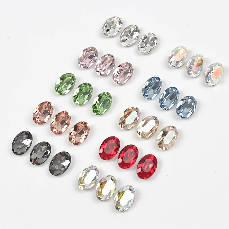 High-Quality K9 Oval Pointed Bottom 8x12MM Glass Crystal Nail Art Decoration DIY Manicure Rhinestone