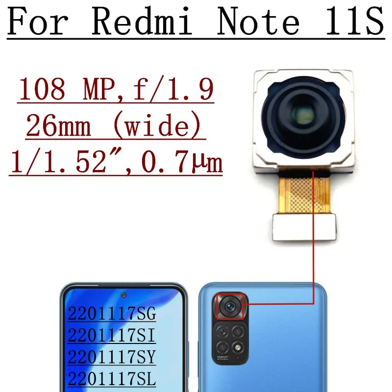 Front Back Camera For Xiaomi Redmi Note 11S Note11S 4G 5G Rear Backside Selfie Frontal Facing Camera Module Flex Cable