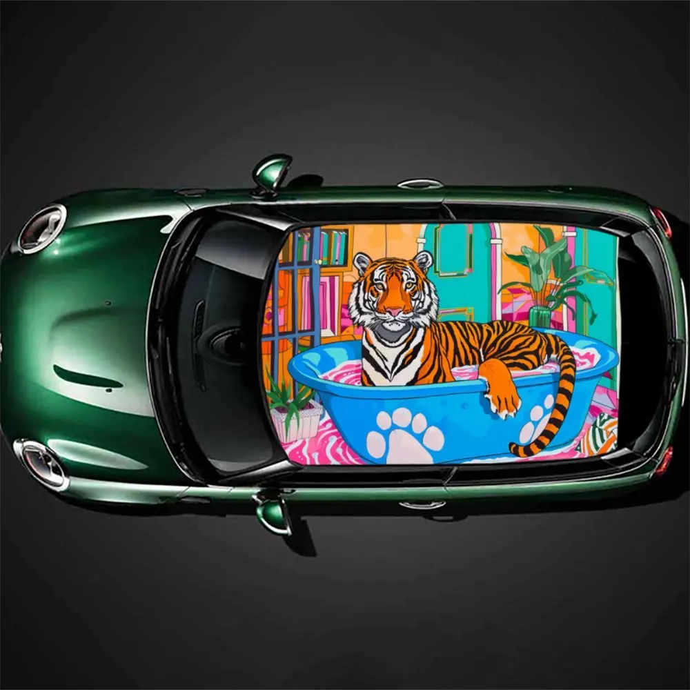 

Яркий узор, наклейка на крышу автомобиля, виниловая упаковка с абстрактным рисунком тигра, подходит для большинства автомобилей; дизайн без пузырей, sel