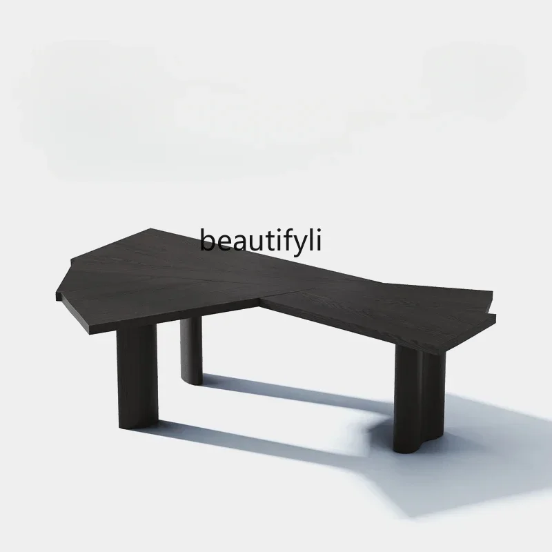 K185 Italian Minimalist Desk Modern Minimalist Solid Wood Smoked Wood Leather Designer Model Office Butterfly Desk