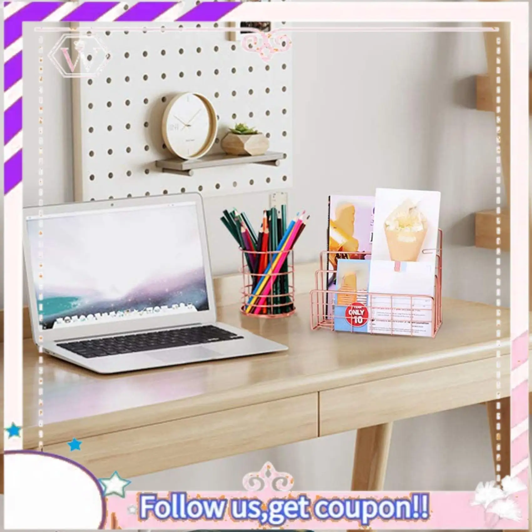 Y74A-2X رف الكتب المكتبي سطح المكتب الذهب الوردي كتلة الكتب المعدنية ثلاثة طبقة سطح المكتب مجلة الرف حامل كتب #5