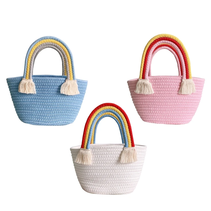 

Handwoven Rainbow Cloud Bag Handbag with Handle Tote Storage Bags for Women Girl Seaside Holiday Beach Supplies Drop shipping