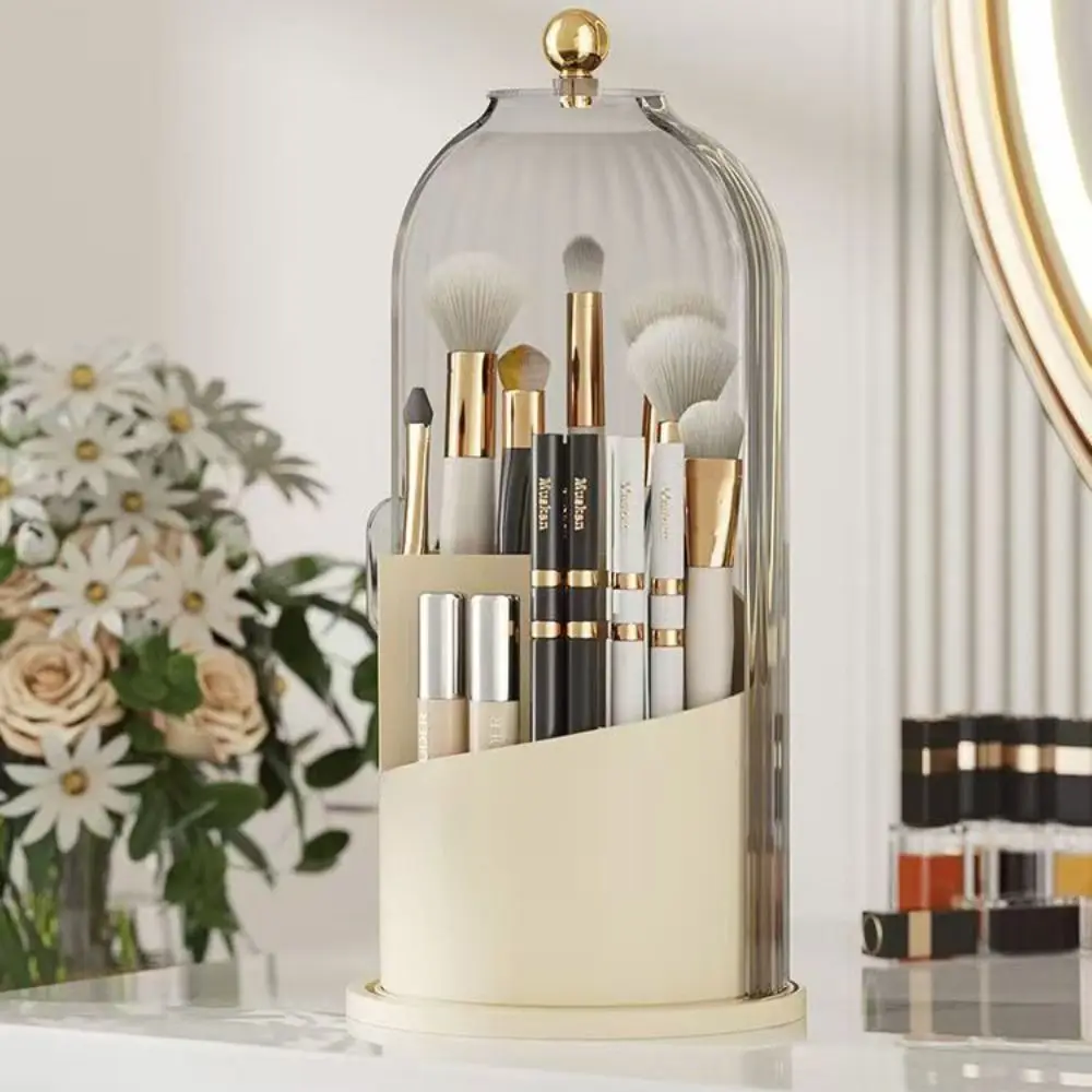 Rotatable Cosmetics Storage Box Transparent with Cover Compartment Makeup Brush Cylinder Multi-function Exquisite