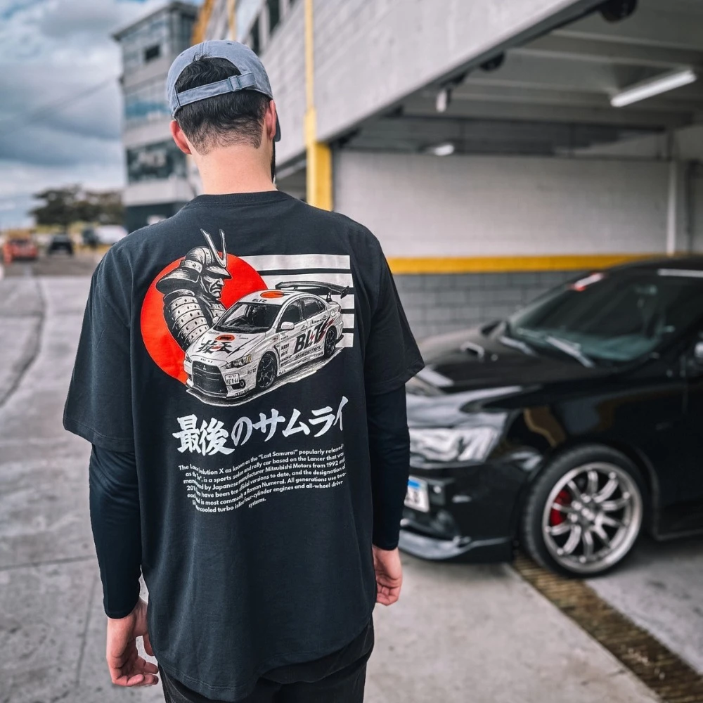 Men Women T-Shirt Samurai Racing Car Back Print Crew Neck Short Sleeve Cotton Loose Vintage Auto Casual Streetwear Tees
