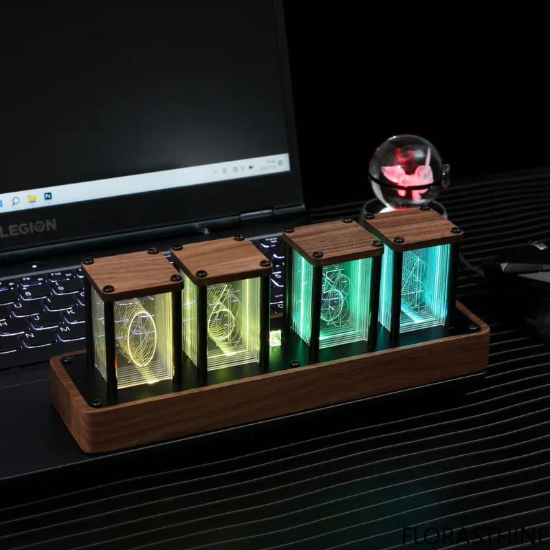 Nixie Tube Style Glow Alarm Clock Preassembled WiFi Time Sync Timer Desktop for Home Office Bedroom Ideal Gift for Teens