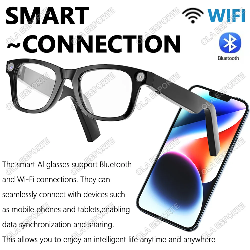 AI Camera Smart Glasses Chat GPT Bluetooth Call Headset Recording Photo Recognition Big Battery Voice Assistant Control glasses