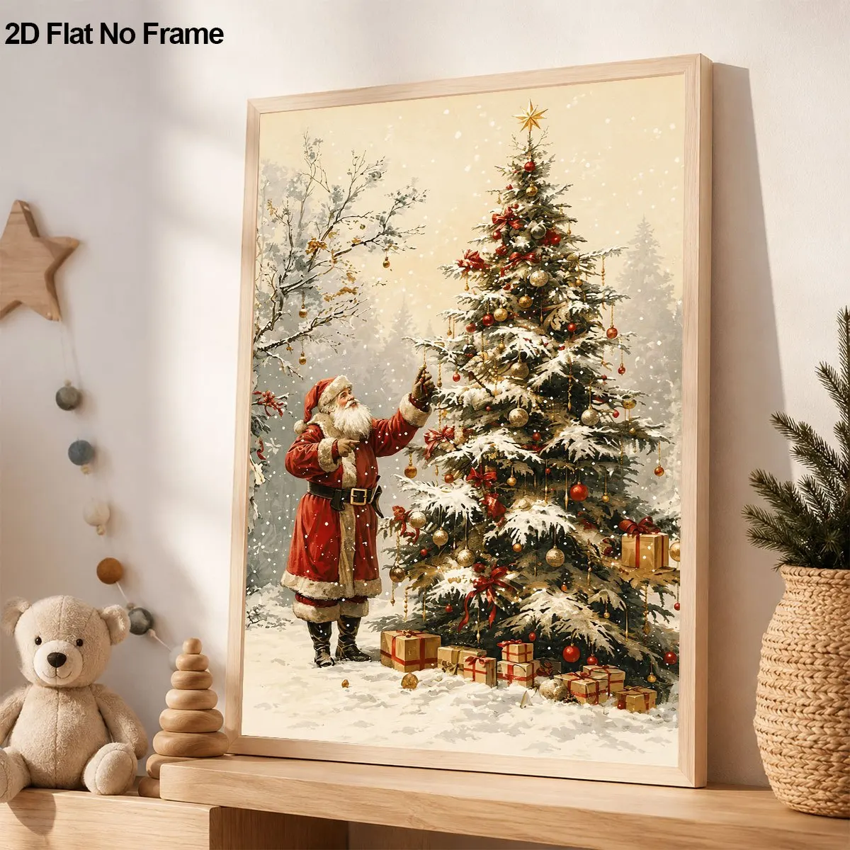 2D Flat, 2D Flat, 1pc Unframed Canvas Christmas Santa Claus Decorating Tree Rustic Farmhouse Style Printing Modern Home Decor
