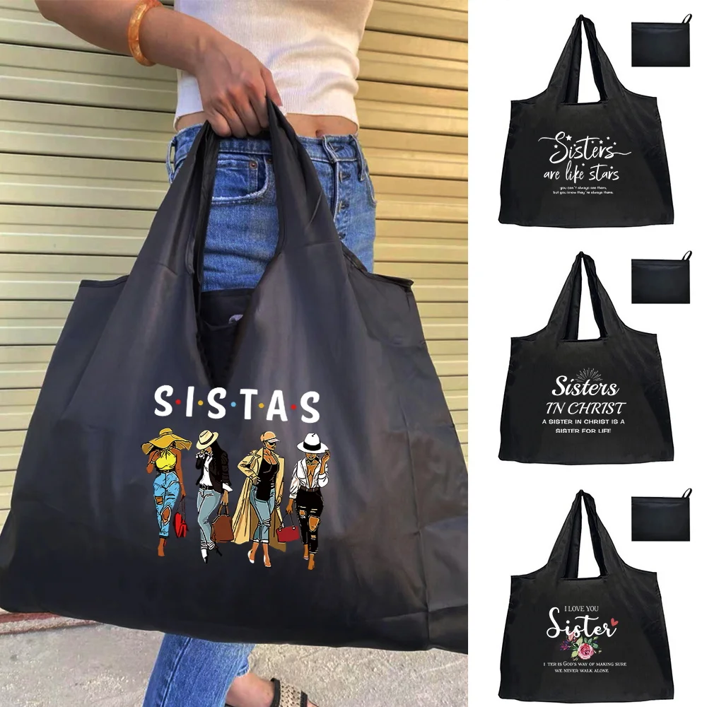 Shopping Bag Tote Folding Pouch Handbags Storage Shoulder Bag Large-Capacity Travel Grocery Storage Sister Series Beach Bag