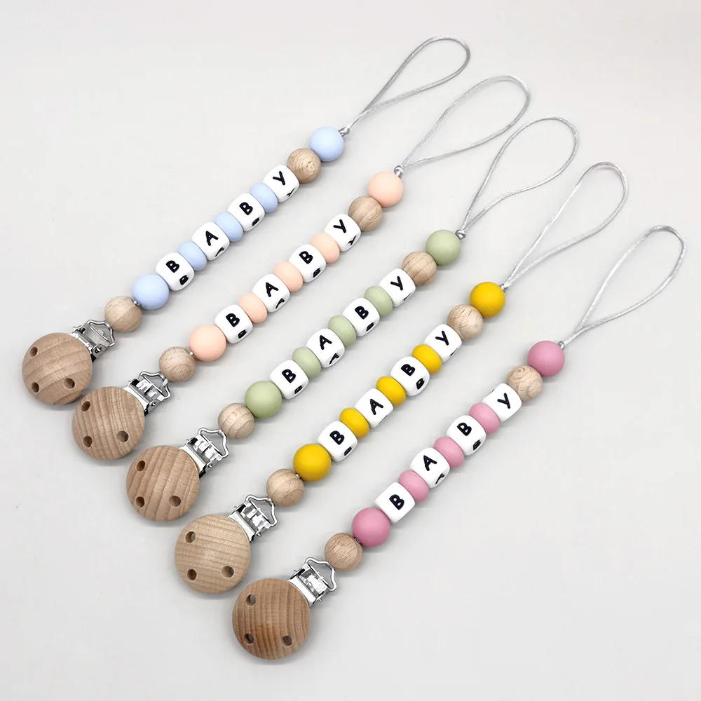 คลิปหนีบจุกนมหลอกแบบกำหนดเอง สายคล้องจุกนมหลอก ลูกปัดซิลิโคน ที่หนีบจุกนมหลอก ของเล่นเด็กกัดเล่น ของขวัญสำหรับเด็ก ปลอดสาร BPA