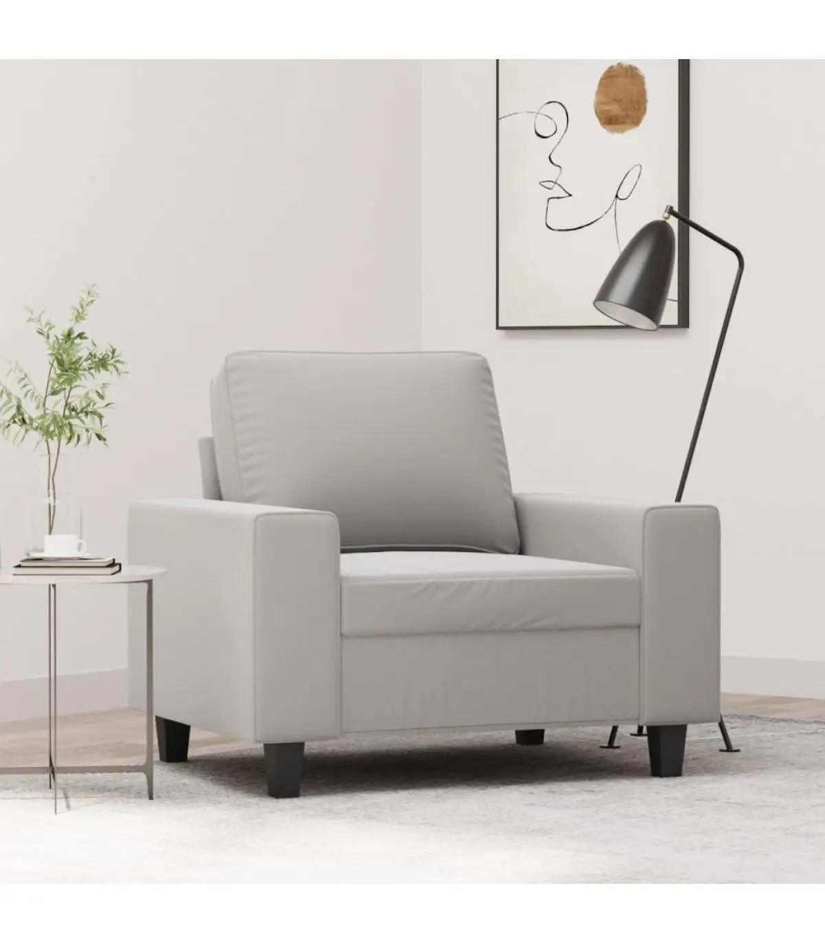 Light gray microfiber fabric sofa armchair 60 cm