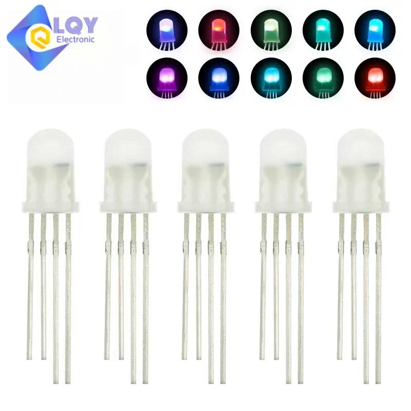 LQY 10pcs APA106 F5 5MM F8 8MM RGB LED Chips Integrated (Like WS2812B) Round Hat Full Color LEDs