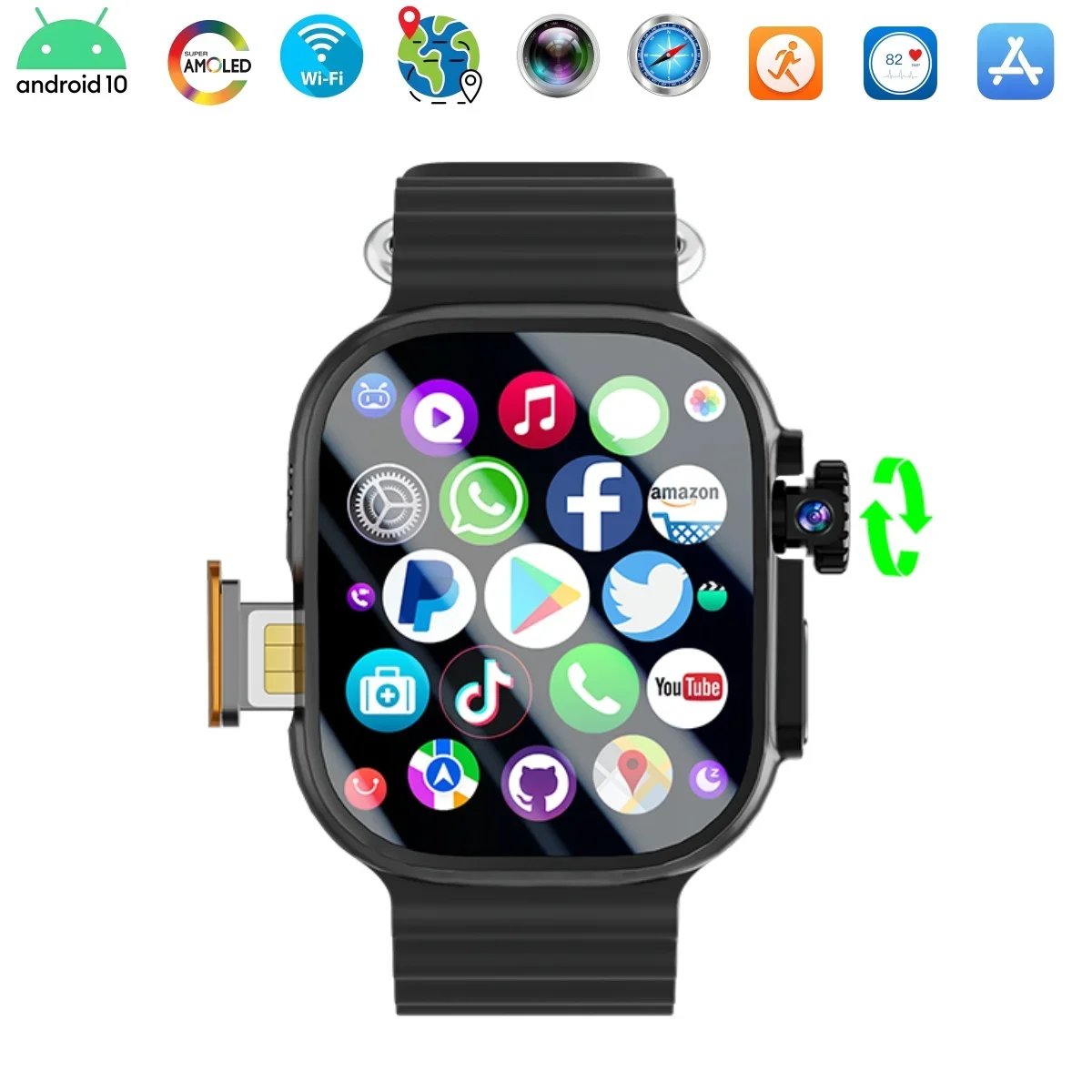 

2025 New DW100 Smart Watch S10 Ultra 3 Android 10.0 180° Rotary Blood Pressure Camera GPS WIFI 2.29 inch Amoled Smartwatch 256GB