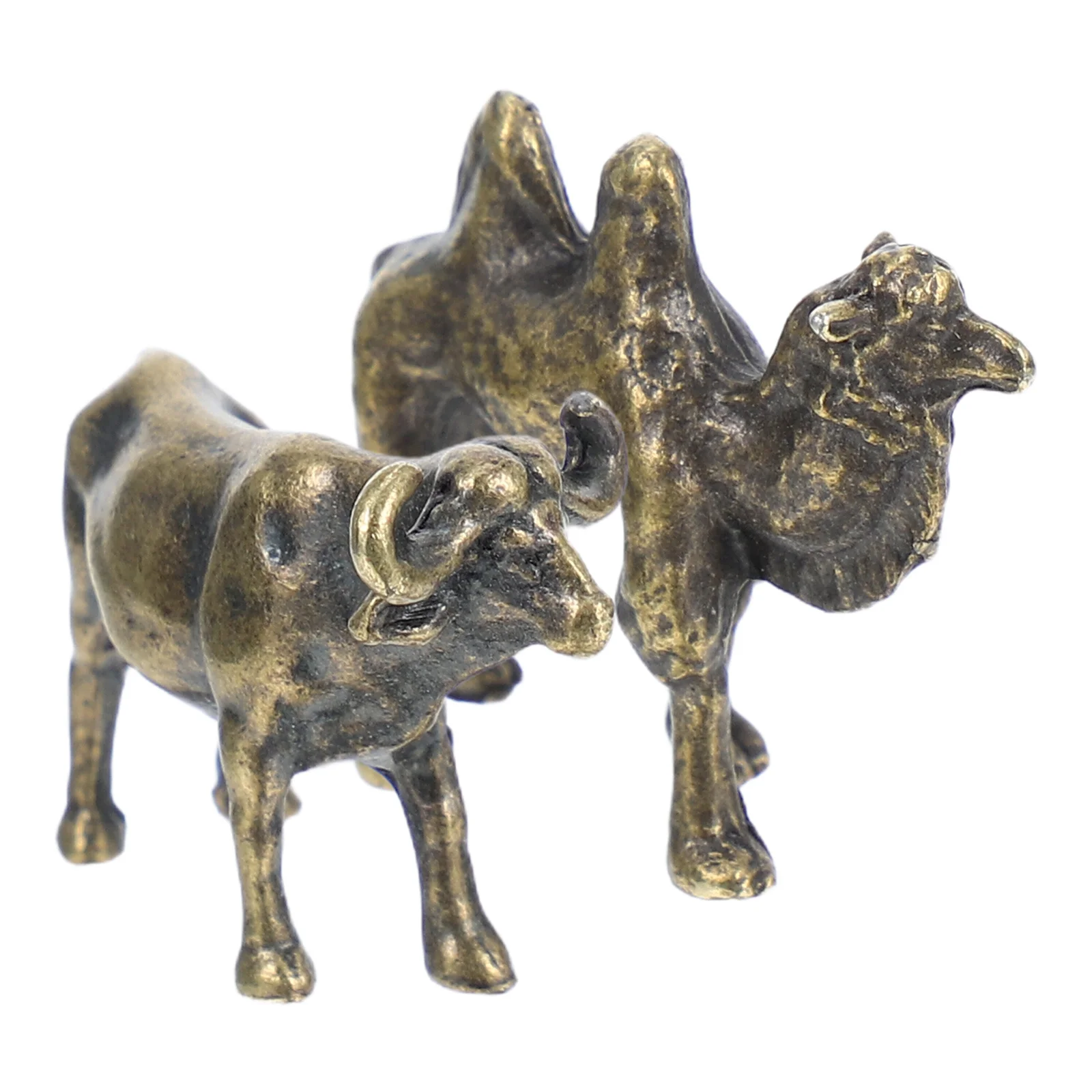 

2Pcs Miniature Copper and Camel Landscape Decoration Mini Metal Animal Sculptures Desktop Bookshelf Vintage