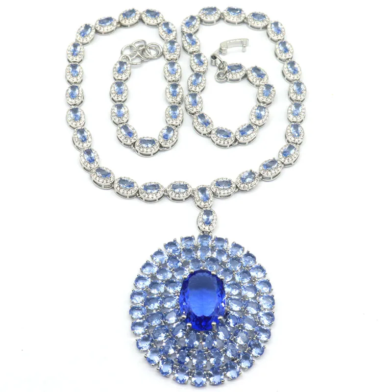64x42mm Big Size created Violet Tanzanite Pink Kunzite Women Engagement Silver plated Necklace 18-19inch view 4