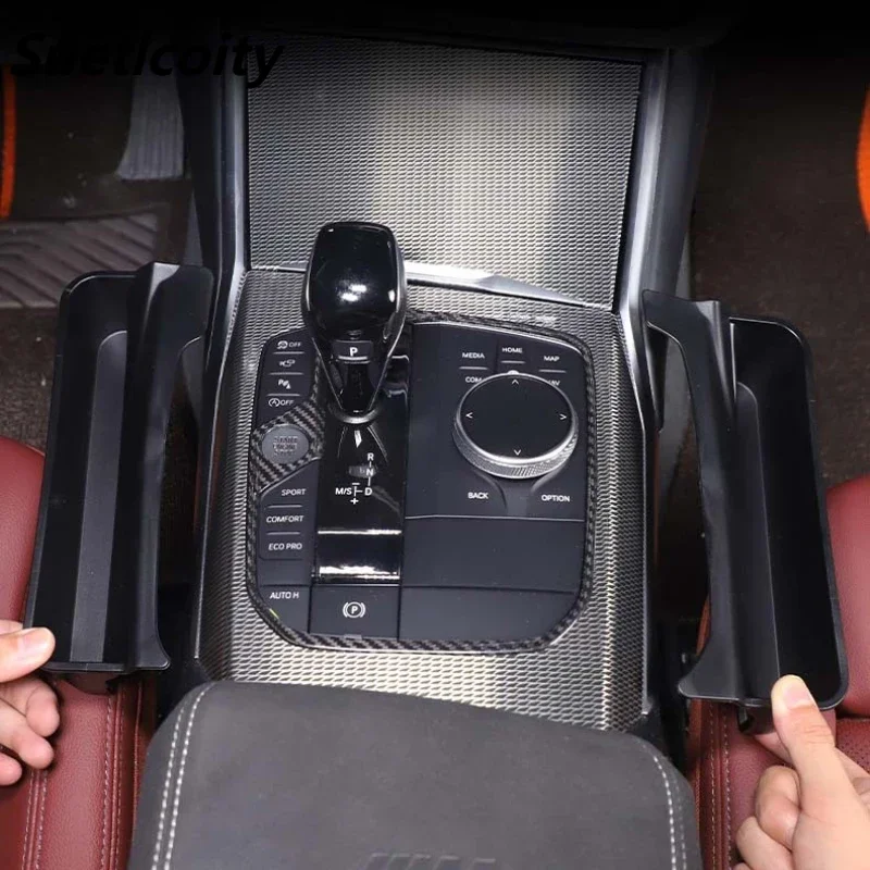 BMW 3シリーズ G20 2020-2025年式 車内アクセサリー ABS製 ブラック カーギアシフト収納ボックス トレイ 両側オーガナイザー 左ハンドル車用
