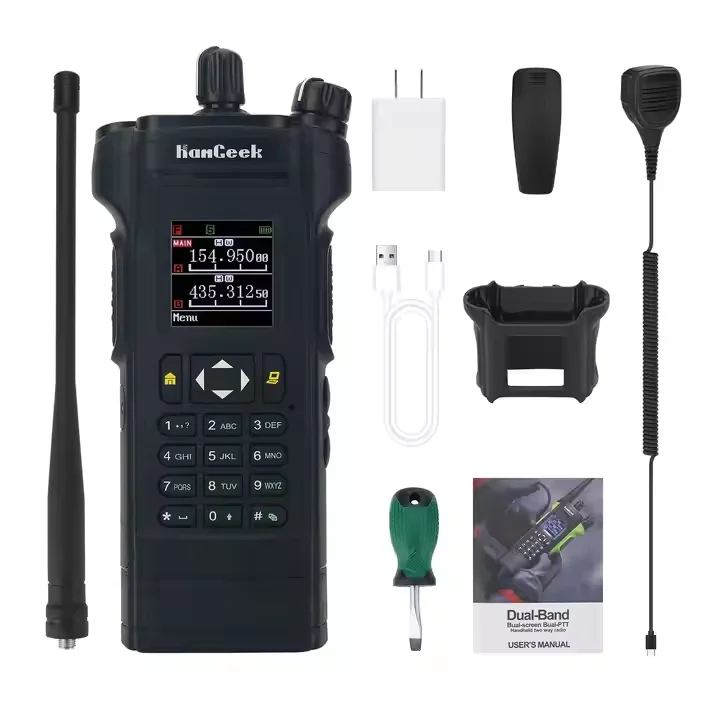 HAMGEEK APX-8000 12W Dual Band Radio VHF UHF Walkie Talkie (Black) Dual PTT with Handheld Microphone