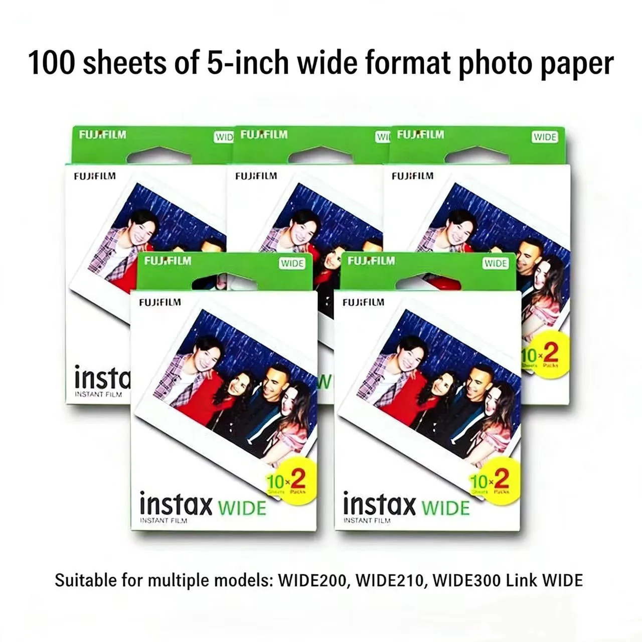 Papel fotográfico con borde blanco de 5 pulgadas, película Fujifilm Instax Wide monocromática, 10/100 hojas para cámara Fuji WIDE 300/400 Link Wide