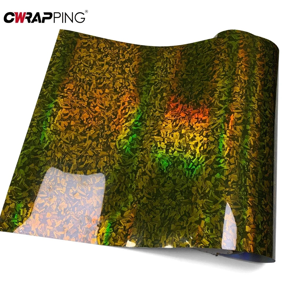 Filme Autoadesivo 1.45M Adesivo de Carbono com Liberação de Ar para Envelopamento de Carros, Vinil Dourado a Laser PET para Cobertura de Capacete de M