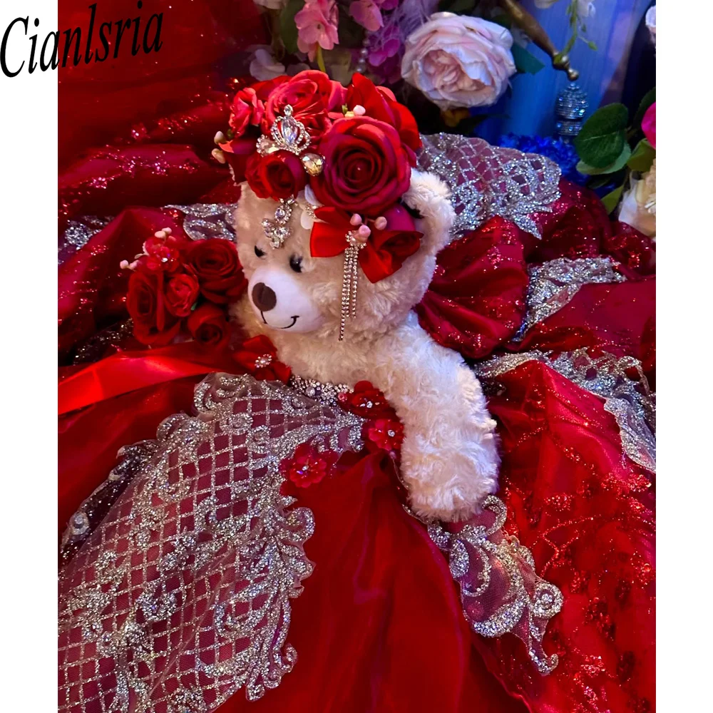 2026 Personalized Quinceanera Teddy Bear Dresses Off Shoulder Beaded 3D Flowers Mini Customized