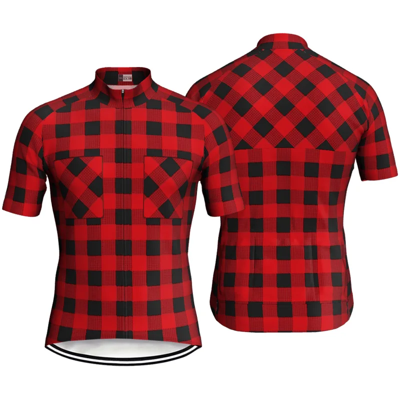 

Plaid Cycling Jersey, Red Bike Sleeve, MTB Gear, Pro Bicycle Clothes, Dirt Road Ride, Motocross Wear, Outdoor Wear, Summer