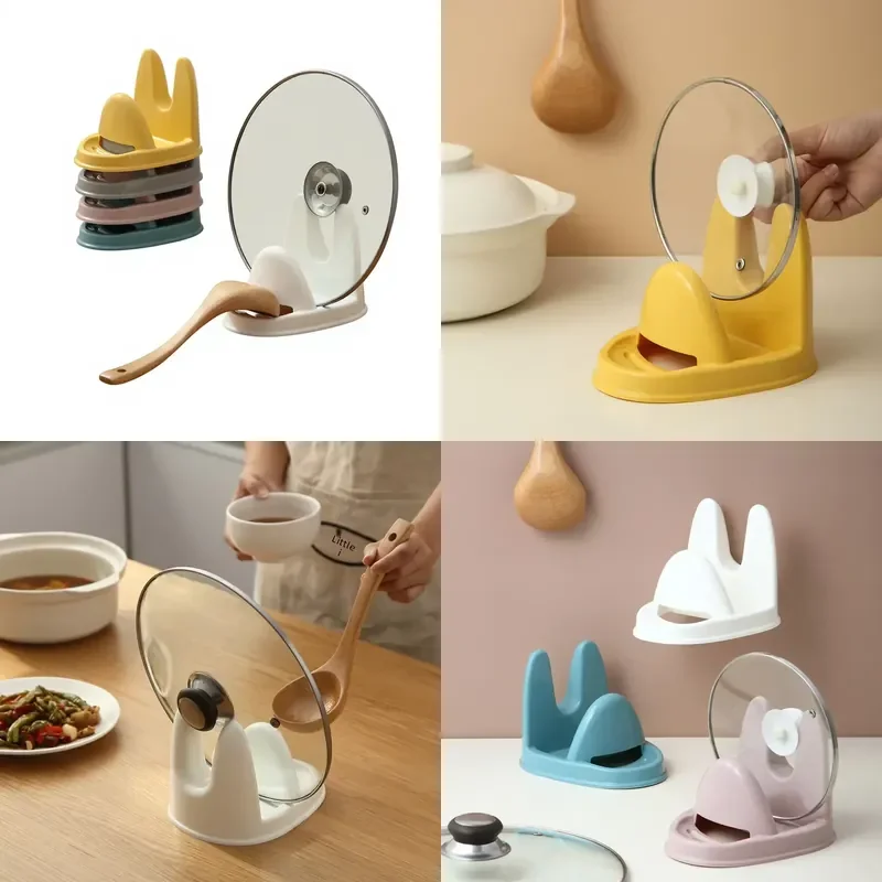 Multifunctional Plastic Kitchen Storage Rack Vertical Pot Lid and Spoon Holder with Water Collector Non-Folding Design