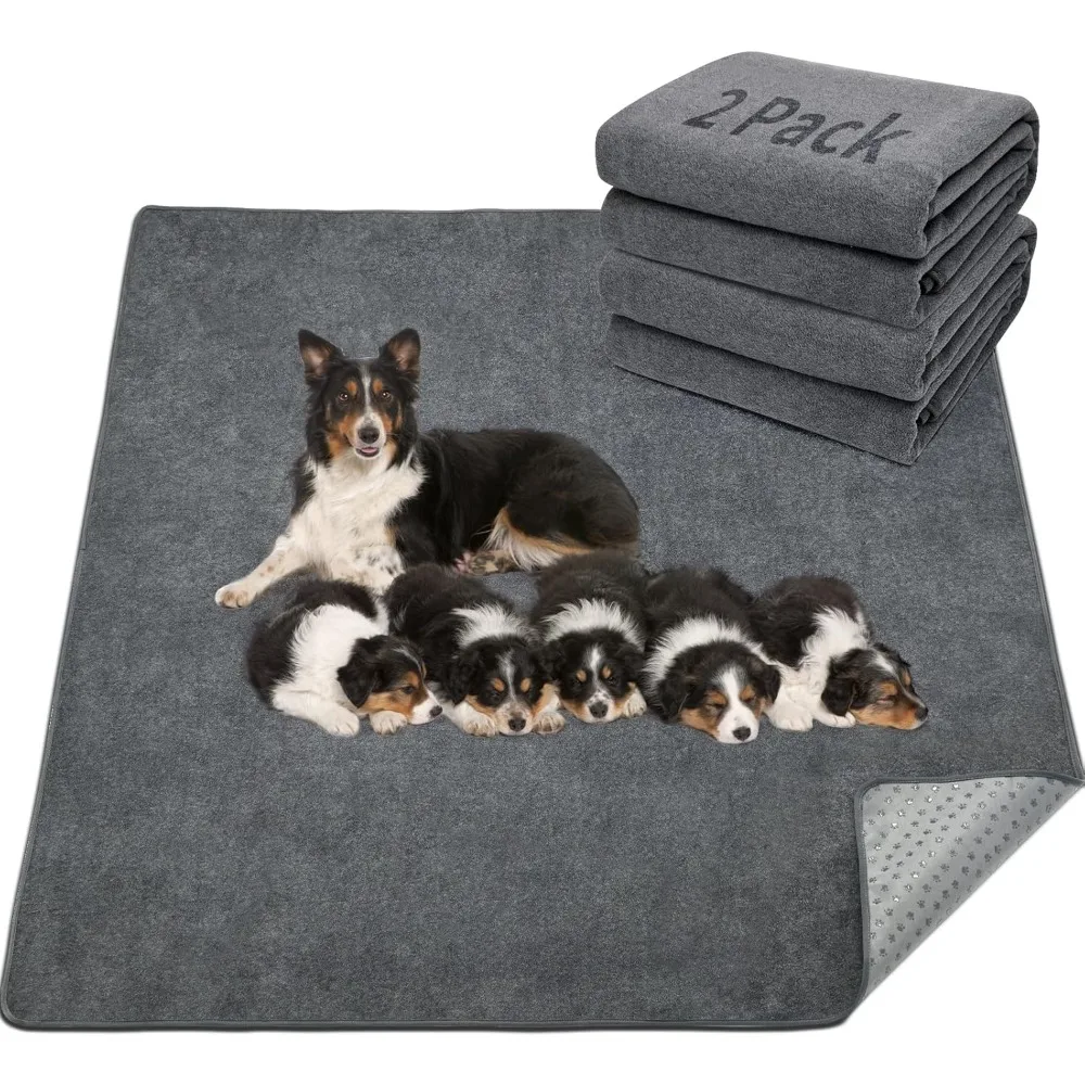 2 Packs Extra Large Reusable Dog Mat for Floor,  Puppy Playpen Mat for Incontinence, Housebreak, Crate, 65x48in, Gray