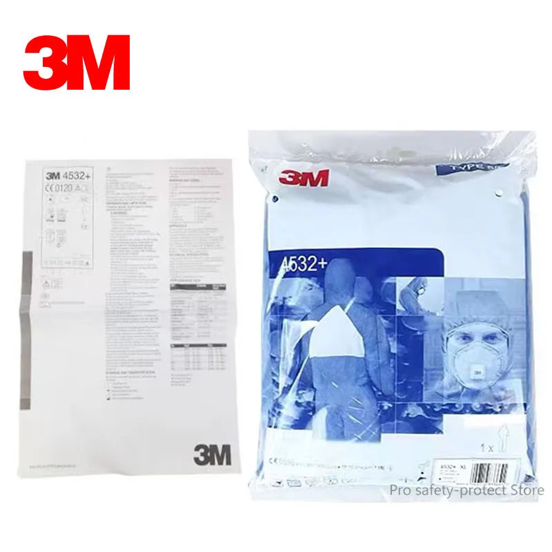 3M Protective Coverall CleanRoom 4532 Hooded Suit Elastic Waist Clothing Anti Static Anti Chemical Protection type5/6 M/L/XL/XXL