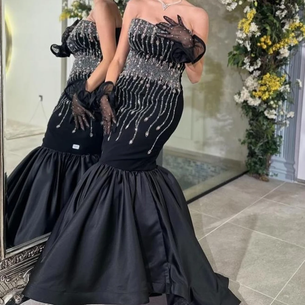 Customized Fashion Satin Mermaid Crystal Evening Dress High Quality Floor Length Sleeveless платье вечернее Saudi Arabia 2024